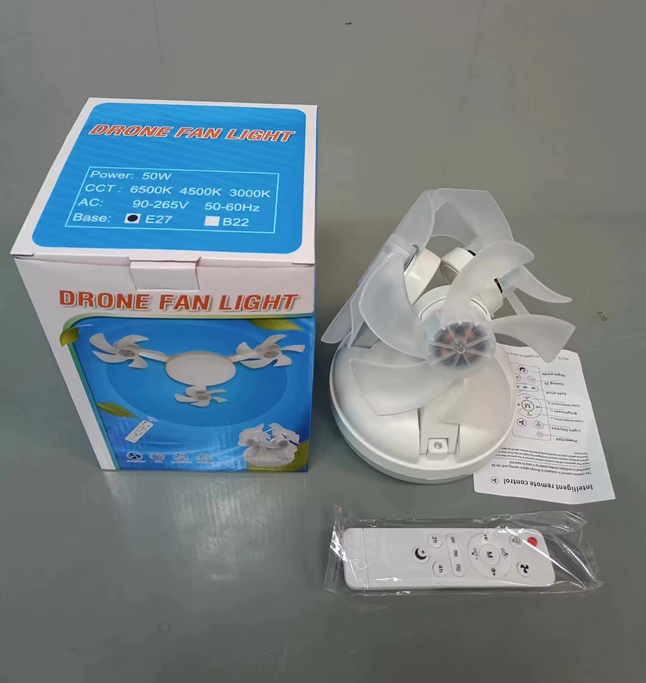 Drone Fan Light – Plafonnier LED 4 Ventilateurs Rétractables | Télécommande, 3 Vitesses, 3 Températures